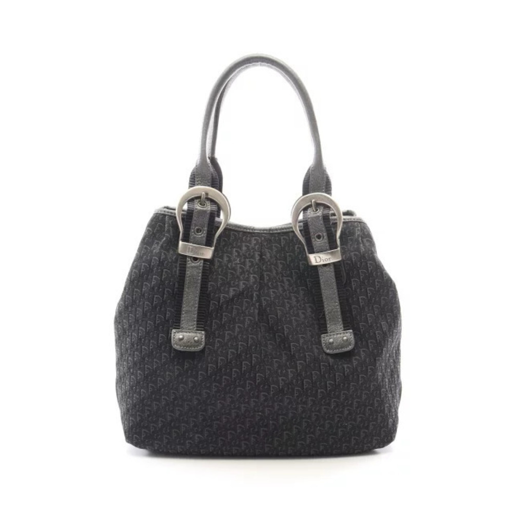 Christian Dior Trotter Tote Bag Canvas Leather Black Gray